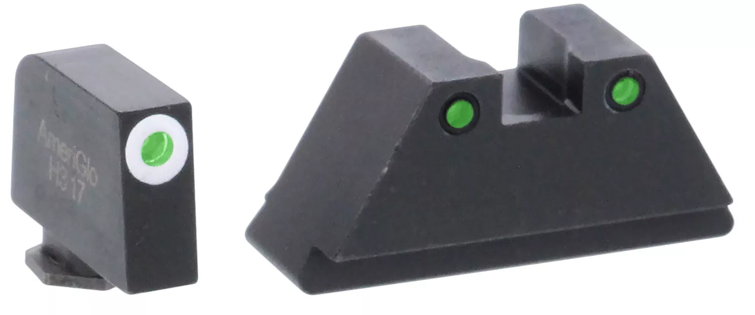 AmeriGlo GL152 Optic Compatible Sight Set for GlockXL Tall Green Tritium White Outline Front Sight-Green Tritium Black Outline Rear Sight