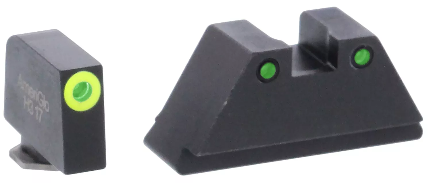 AmeriGlo GL252 Optic Compatible Sight Set for GlockXL Tall Green Tritium LumiGreen Outline Front Sight-Green Tritium Black Outline Rear Sight
