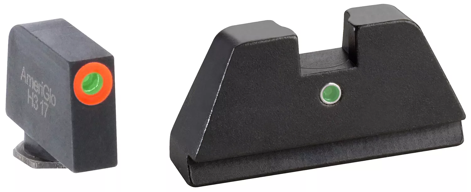 AmeriGlo GL291 Optic Compatible Sight Set for GlockXL Tall Green Tritium Orange Outline Front Sight-Green TritiumRear Sight