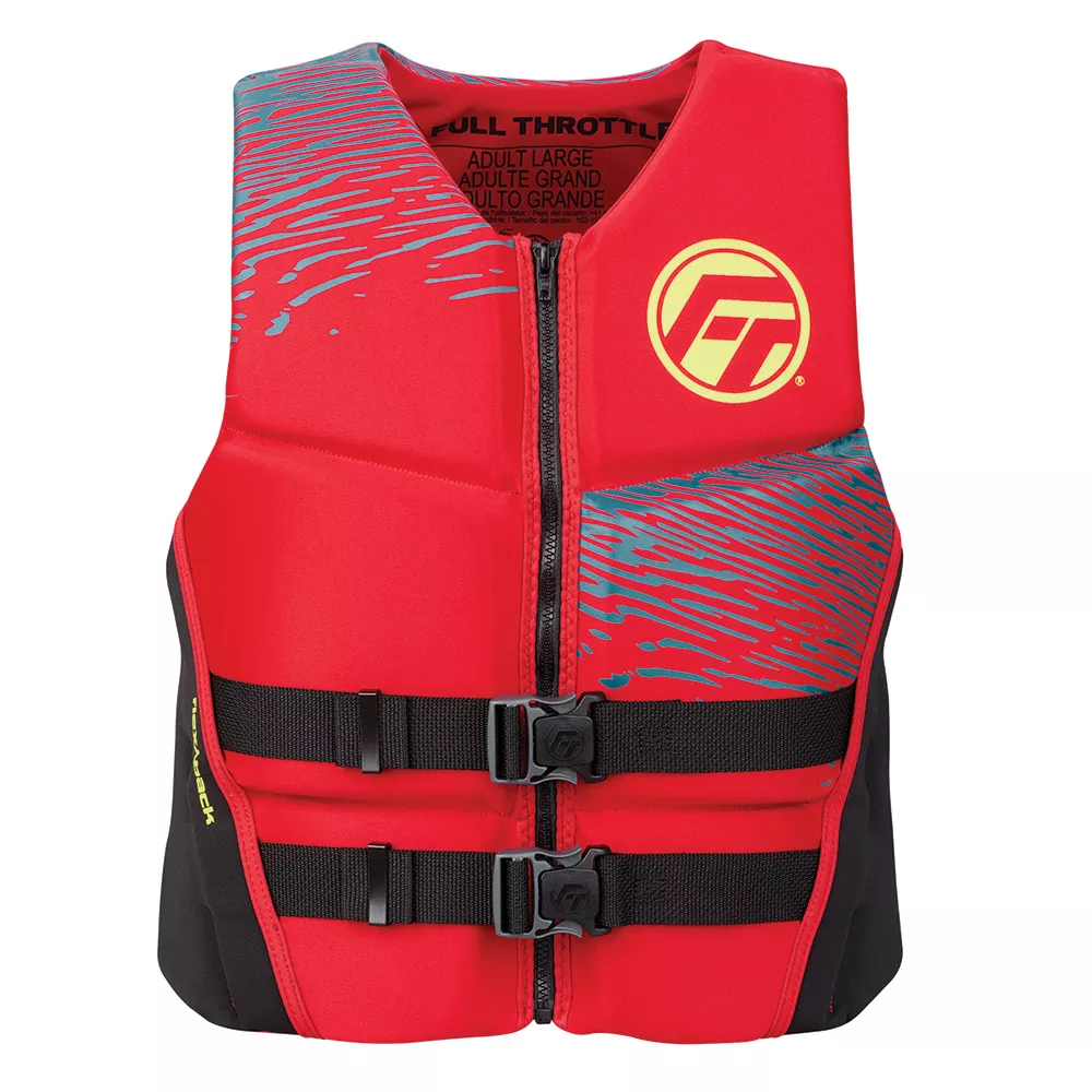 Full Throttle Men's Rapid-Dry Flex-Back Life Jacket - L - Red/Black