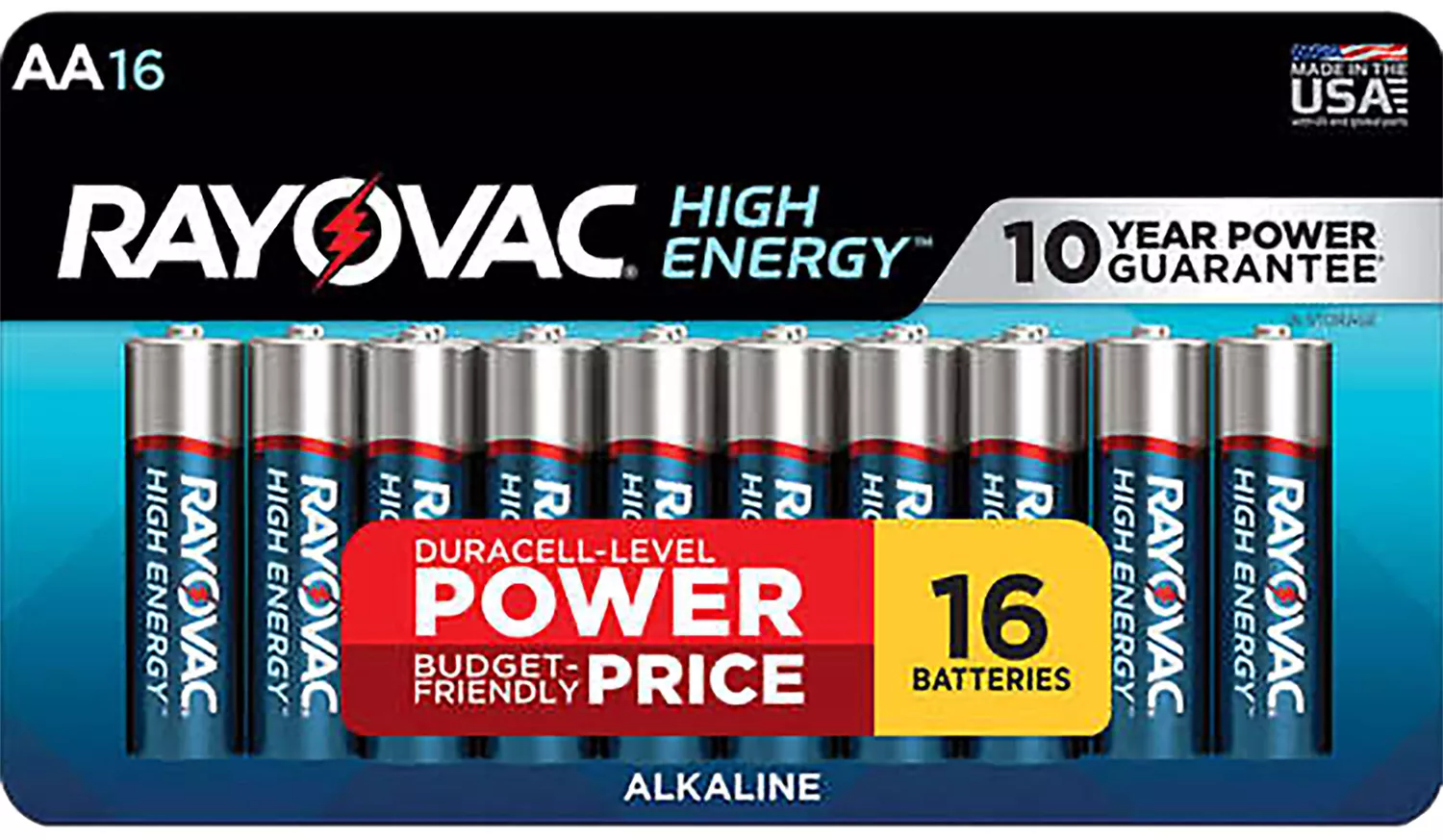 Rayovac 81516LT03 AA HIGH ENERGY Alkaline BatteriesSilver/Blue 1.5 Volts 2,700 mAh (16) Single Pack