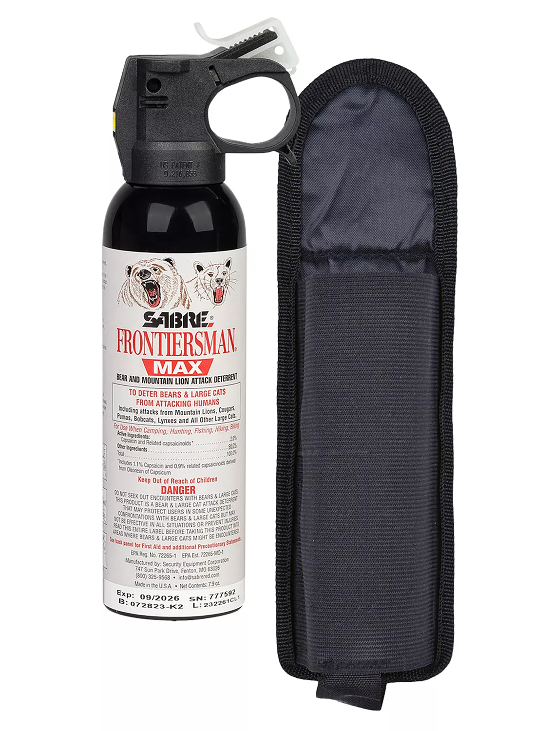 SabreFrontiersmanCapsaicinoids 40ft 7.90 oz Canister Includes Holster